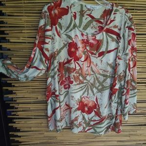 TanJay XL Bamboo Bloom Red Tan Flower Top